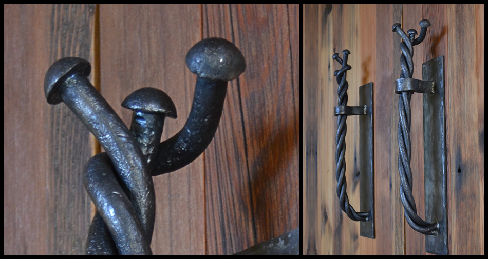 copper-door-hoops-1,wrought iron, forged door handles, forged, door pulls, door handles, forged iron, missoula, missoula blacksmith, montana, montana blacksmith,